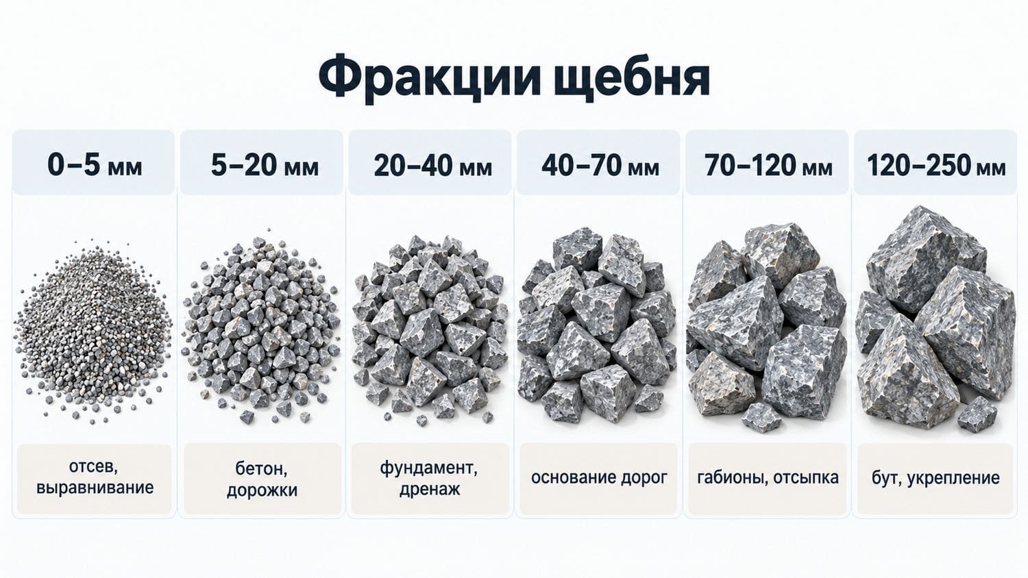 Таблица фракций щебня